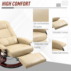 Air Leather Manual Recliner, Adjustable Swivel Lounge Chair with Footrest, Armrest and Wrapped Wood Base, Cream White