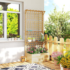 Wooden Raised Garden Bed with Trellis and Roof, Elevated Planter Box with 2 Shelves, Drainage Hole and Liner, Natural