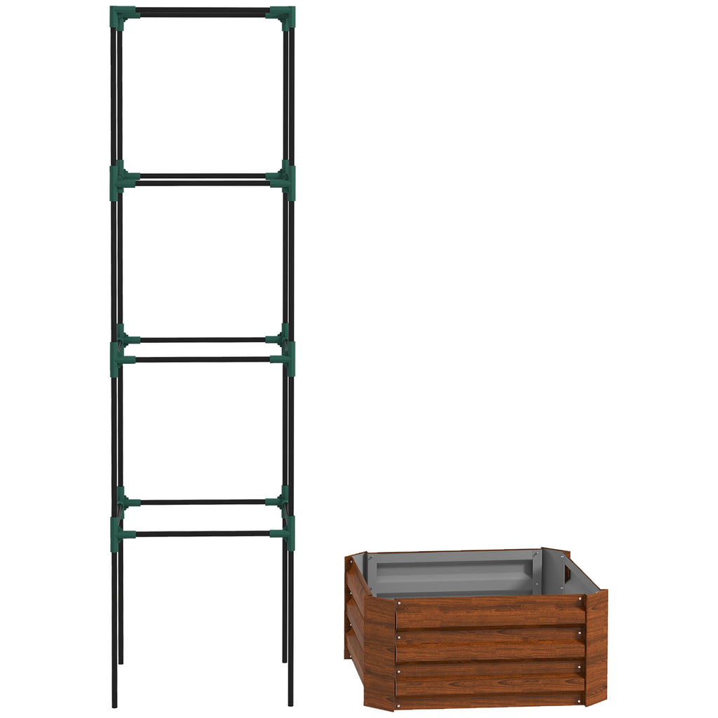 Galvanized Planter Box, 24" x 24" x 73.5" Raised Garden Bed with Tomato Cage for Climbing Vines, Brown