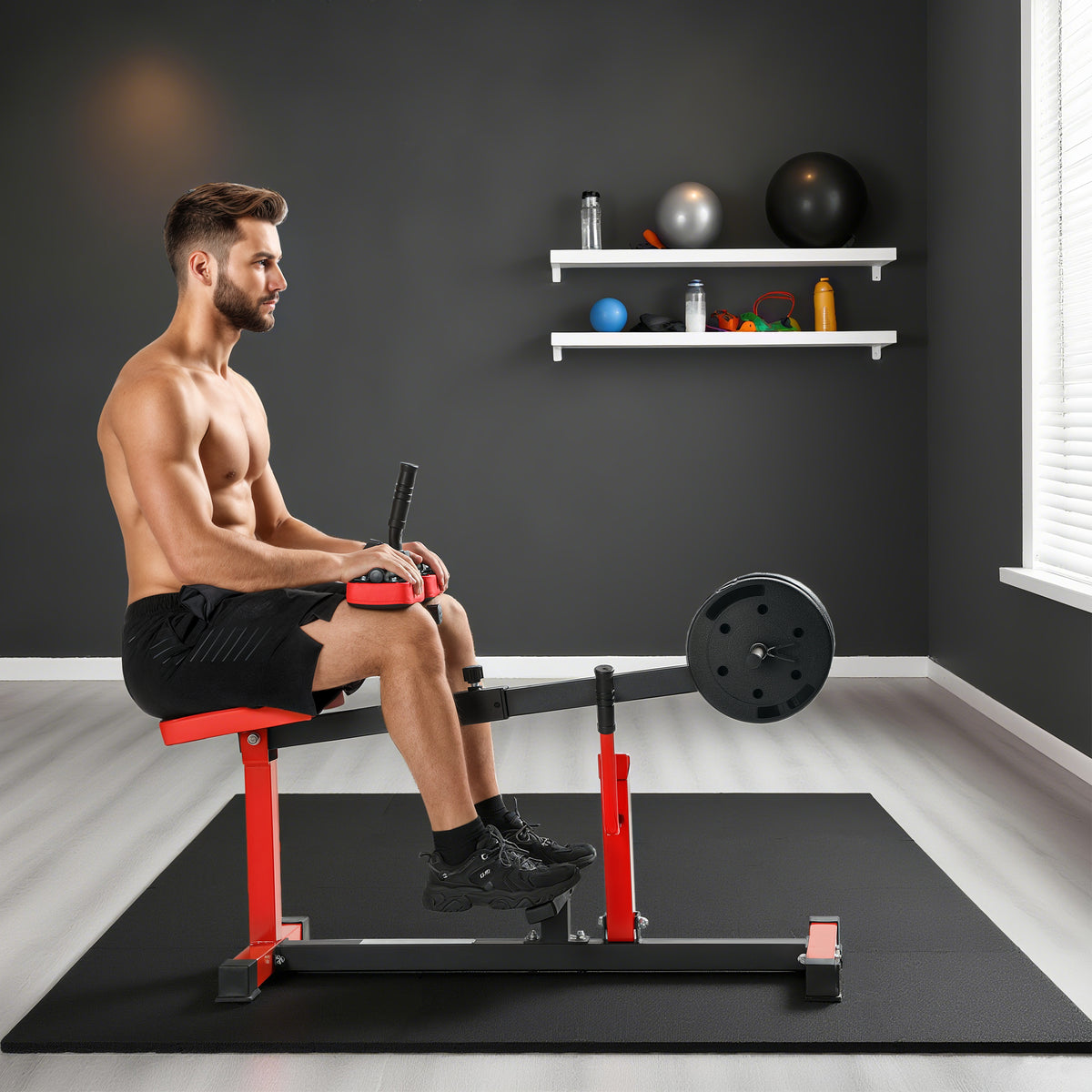 Adjustable Steel Seated Calf Raise Exercise Strength Training Gym Equipment, Red