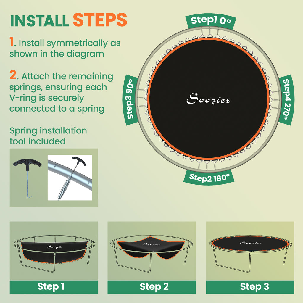 Trampoline Replacement Mat, Fits 12' Trampoline w/ 72 V-Hooks & 5.5" Springs (Spring & Frame not Included), Orange