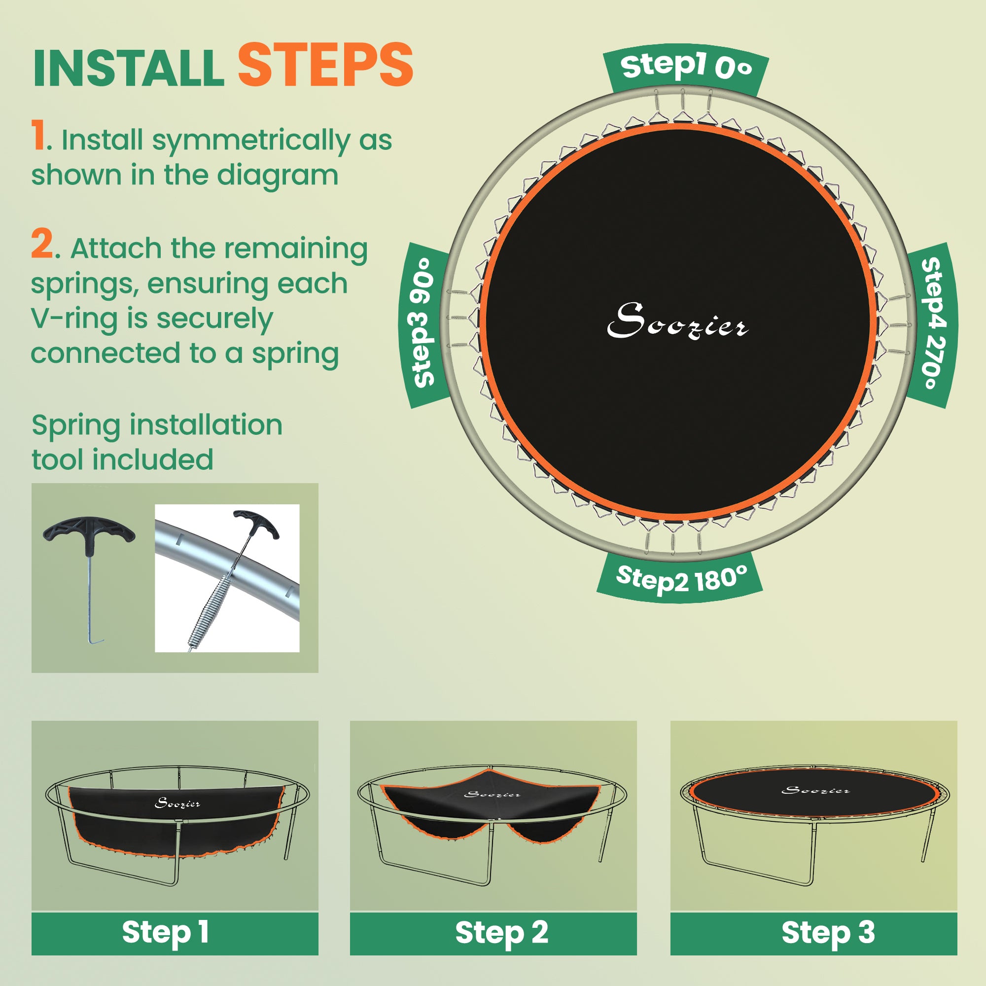 Trampoline Replacement Mat, Fits 12' Trampoline w/ 72 V-Hooks & 5.5" Springs (Spring & Frame not Included), Orange