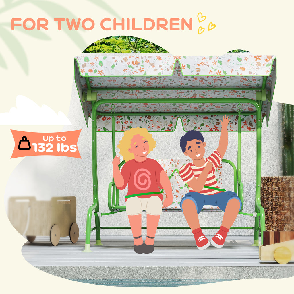 Kids Patio Swing Chair with Adjustable Canopy, Safety Belt for Patio, Garden, Poolside, Balcony, Green
