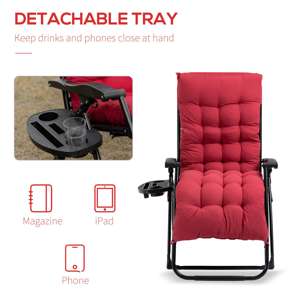 Padded Zero Gravity Chair, Folding Recliner Chair with Cup Holder Cushion, Red