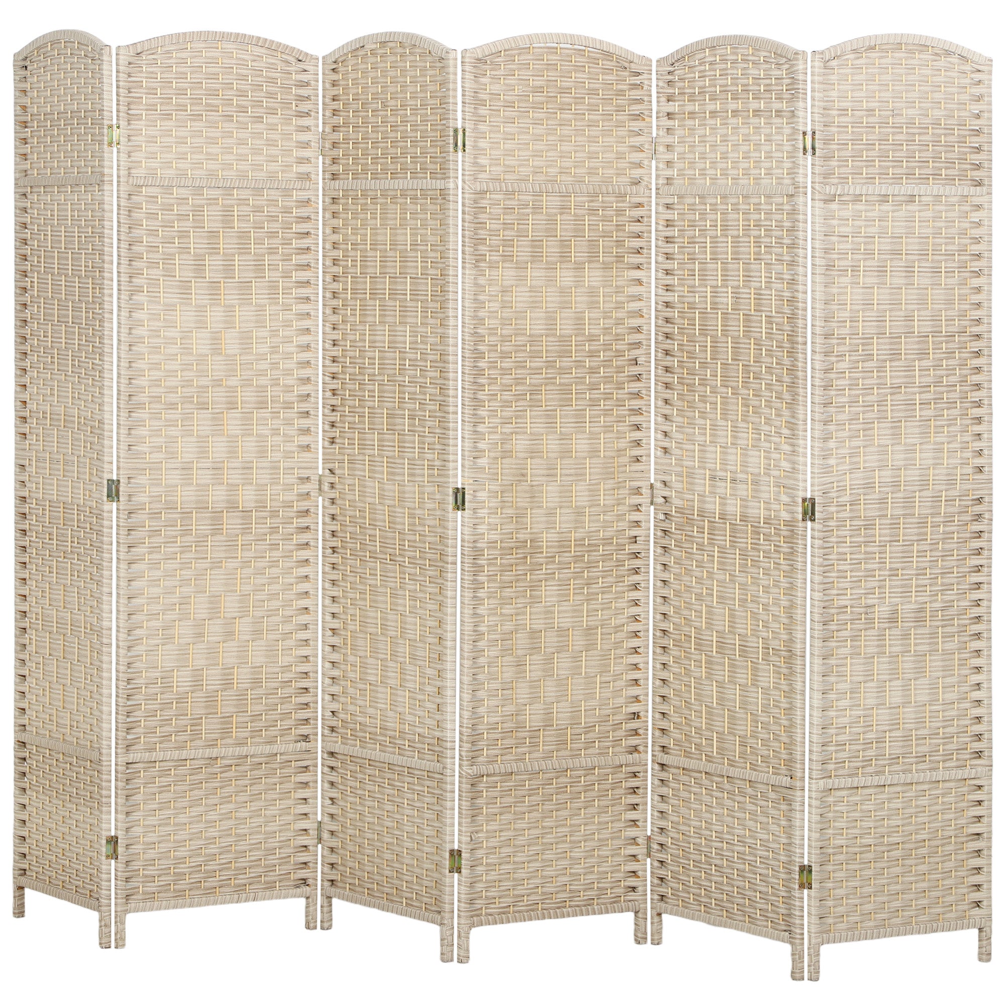 Folding Room Divider Screen 6 Panel 6' Tall Privacy Screen Freestanding Wood Partition for Home Office, Washed Oak