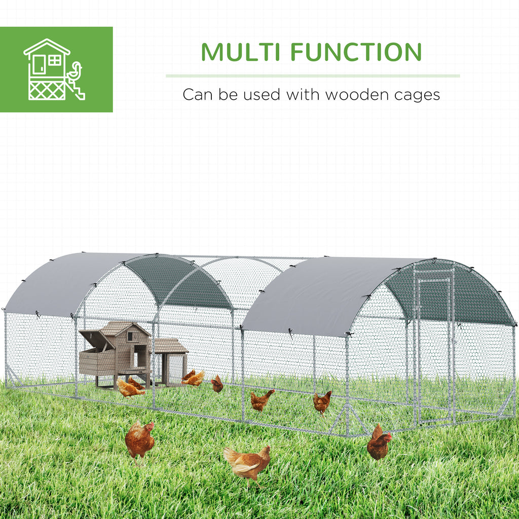 Large Metal Chicken Coop with Waterproof and Anti-UV Cover for Yard, Outdoor, Duck, Rabbit, 9.2' x 24.9' x 6.5'