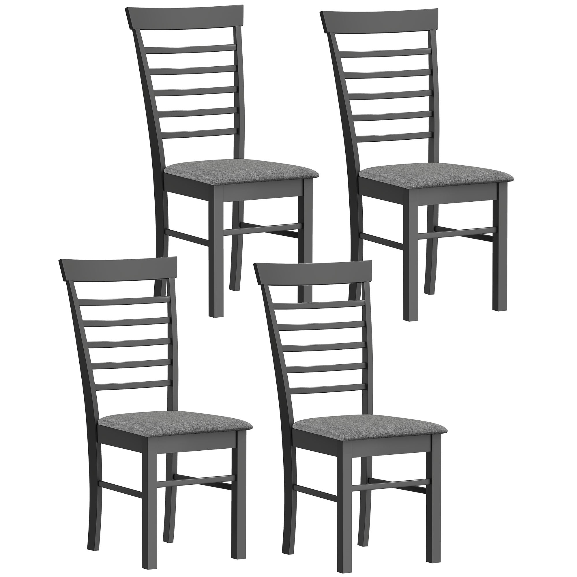 Wooden Dining Chairs Set of 4, Farmhouse Upholstered Kitchen Chairs with Rubber Wood Frame, Black and Gray