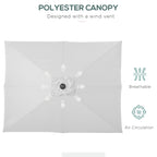 9' x 7' Patio Umbrella Outdoor Table Market Umbrella with Crank, Solar LED Lights, 45° Tilt, Push-Button Operation, for Deck, Backyard, Pool and Lawn, White