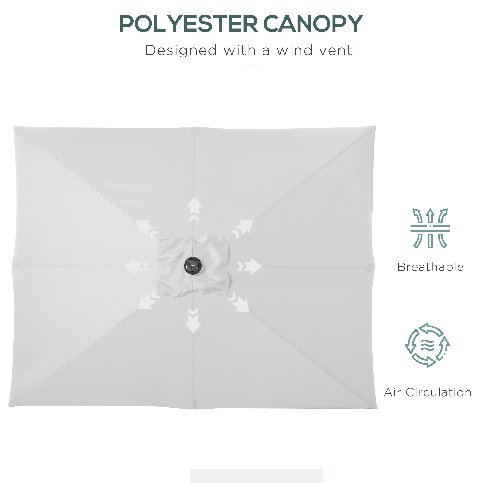 9' x 7' Patio Umbrella Outdoor Table Market Umbrella with Crank, Solar LED Lights, 45° Tilt, Push-Button Operation, for Deck, Backyard, Pool and Lawn, White