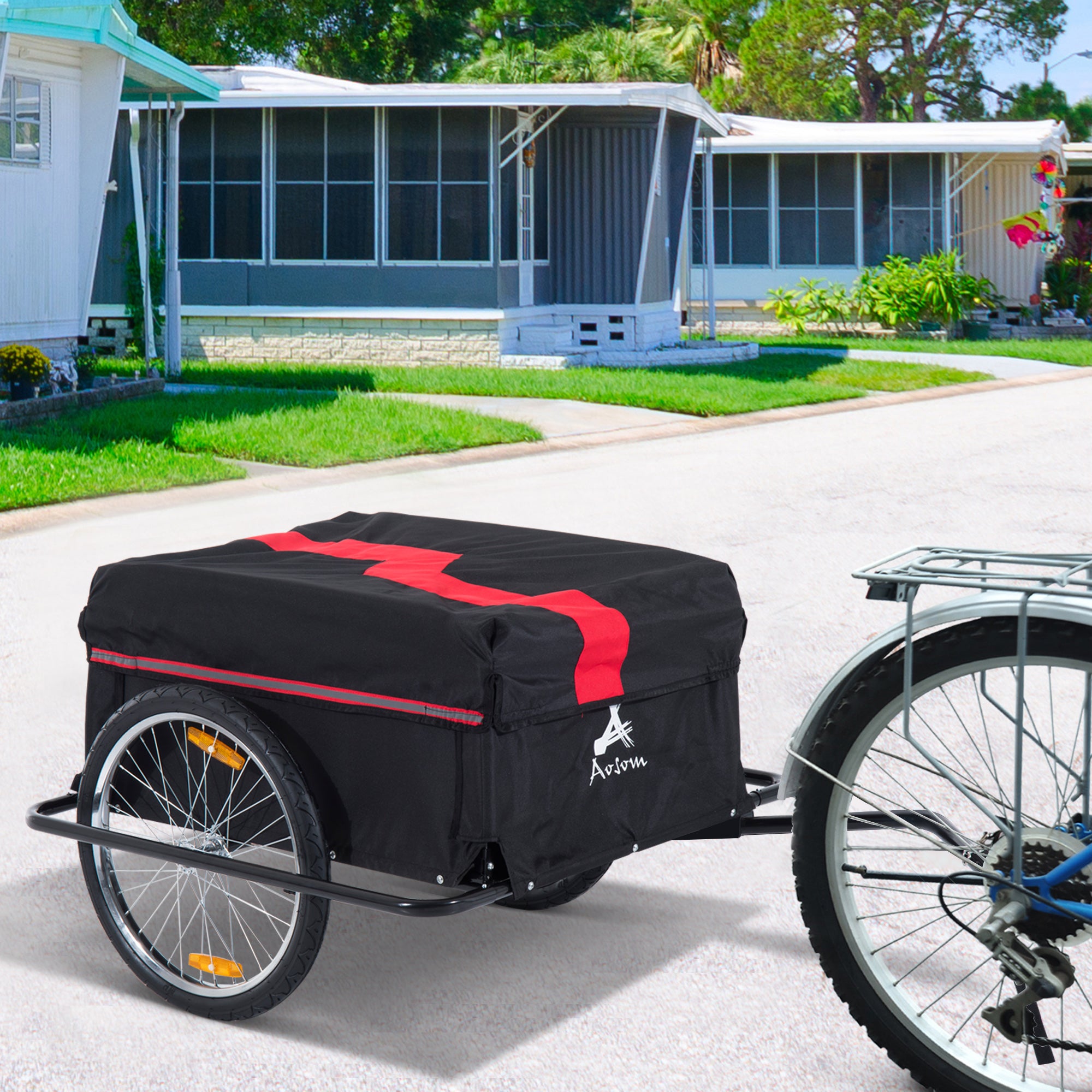 Bicycle Cargo Trailer, Two-Wheel Bike Luggage Wagon Trailer with Removable Cover, Wheel 20", Red