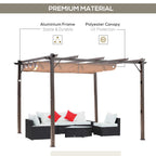 10' x 10' Outdoor Pergola Aluminum Gazebo w/ Retractable Canopy for Patio, Backyard, Party, Brown