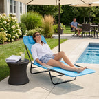 Folding Chaise Lounge Chair, Pool Sun Tanning Chair, Outdoor Lounge Chair with Reclining Back, Breathable Mesh Seat, Headrest for Beach, Yard, Patio, Blue