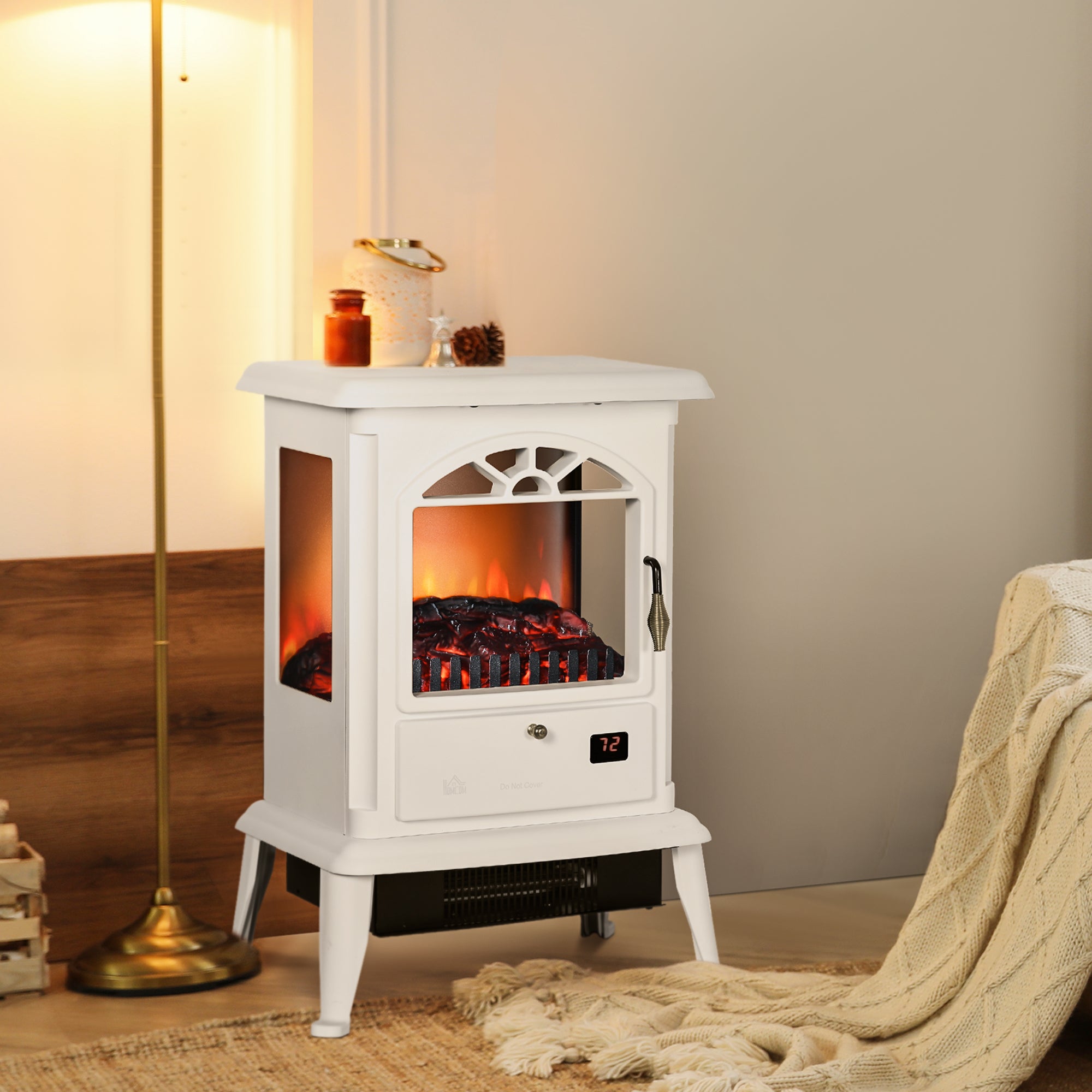 23" Electric Infrared Fireplace Stove, Freestanding Fire Place Heater with Realistic Log Flame, Adjustable Temperature, Timer, 1000W/1500W, White