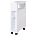 6.25" x 20.5" x 28.25" Wood Rolling Narrow Bathroom Side Storage Cabinet - White