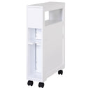 6.25" x 20.5" x 28.25" Wood Rolling Narrow Bathroom Side Storage Cabinet - White