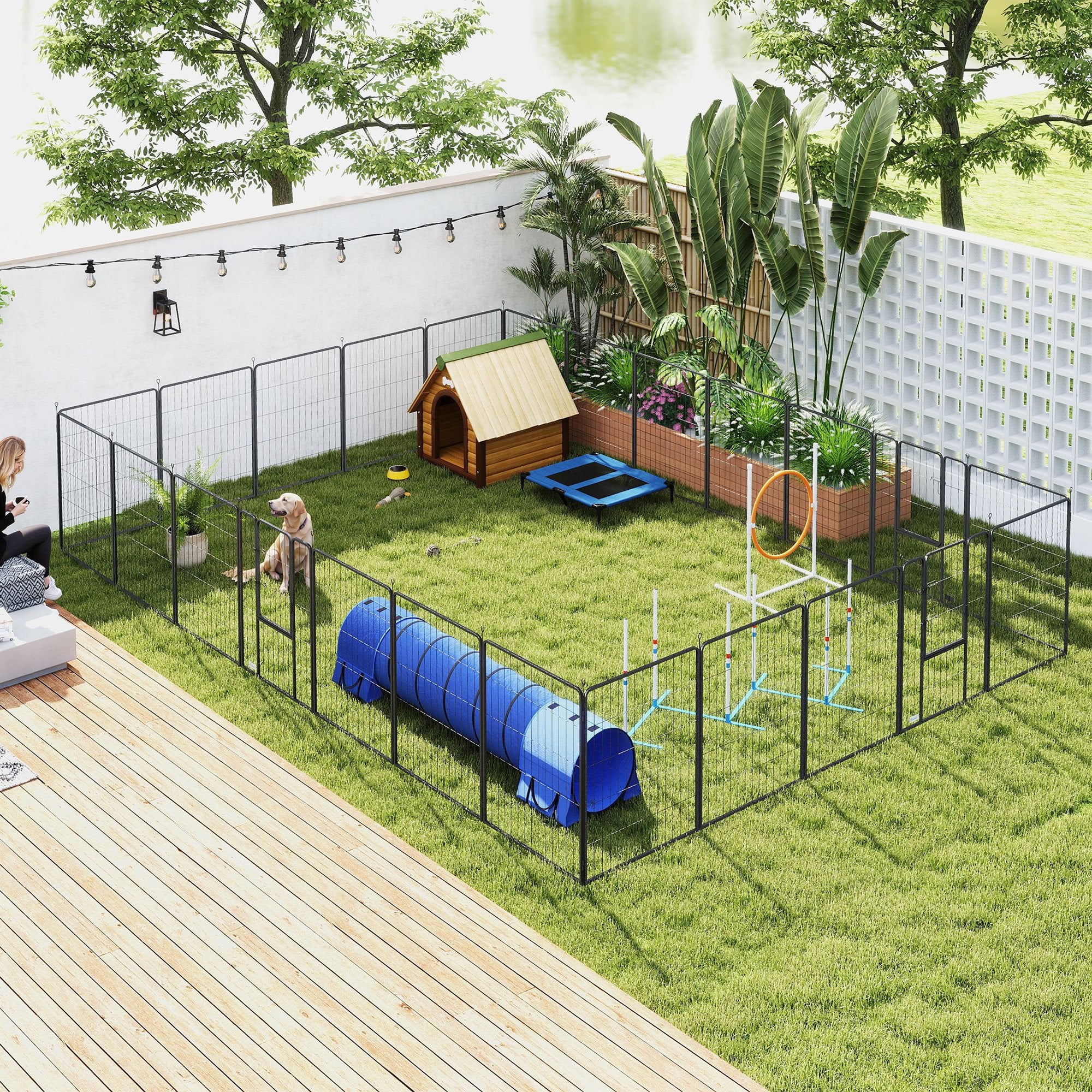 Dog Playpen for Indoor Outdoor, 24 Panels 39" H Puppy Playpen with Lockable Door, DIY Shape Pet Exercise Fence, Gray