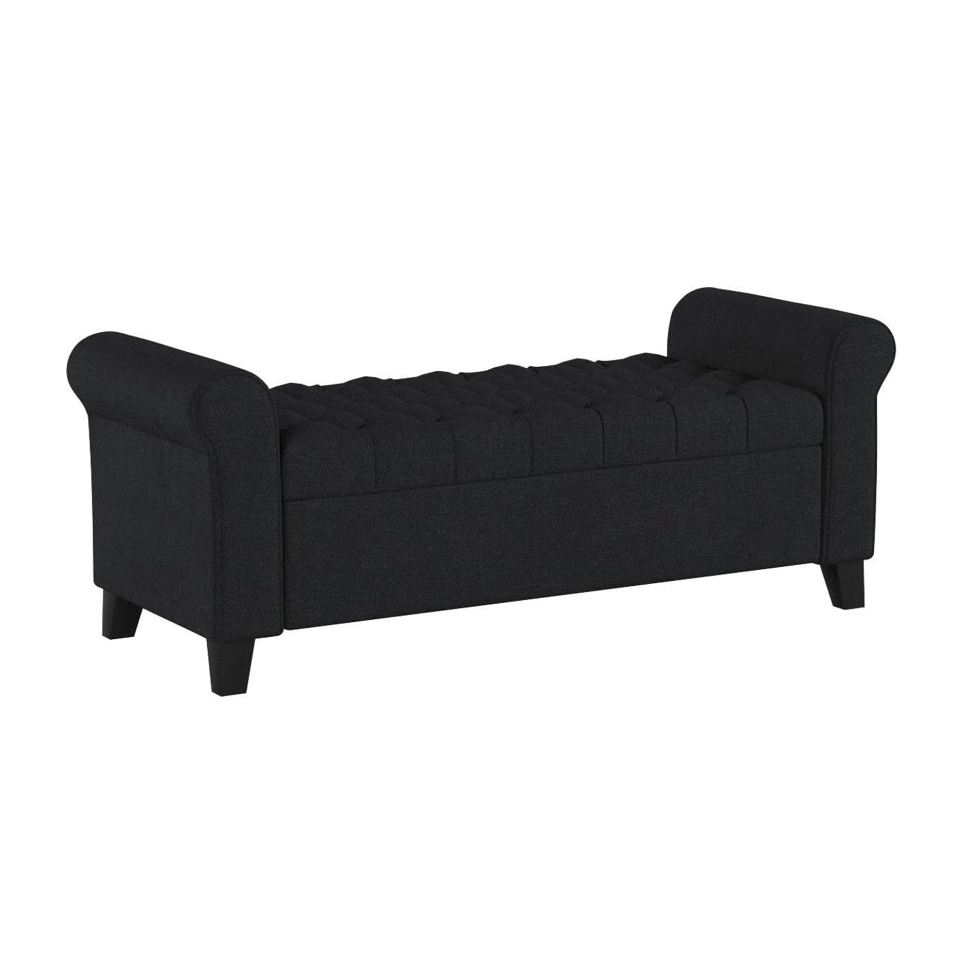 Contemporary Upholstered Ottoman with Rolled Arms and Pressure Hinges, Armed Storage Bench, Ideal for Small Spaces, 50" L x 19.5" W x 20.5" H, Dark Gray