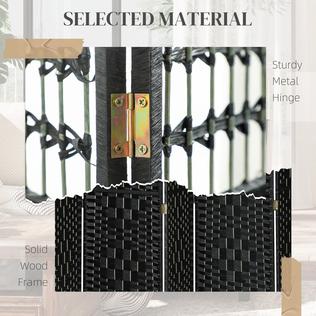 8 Panel Folding Room Divider Portable Privacy Screen Wave Fiber Room Partition for Home Office Black