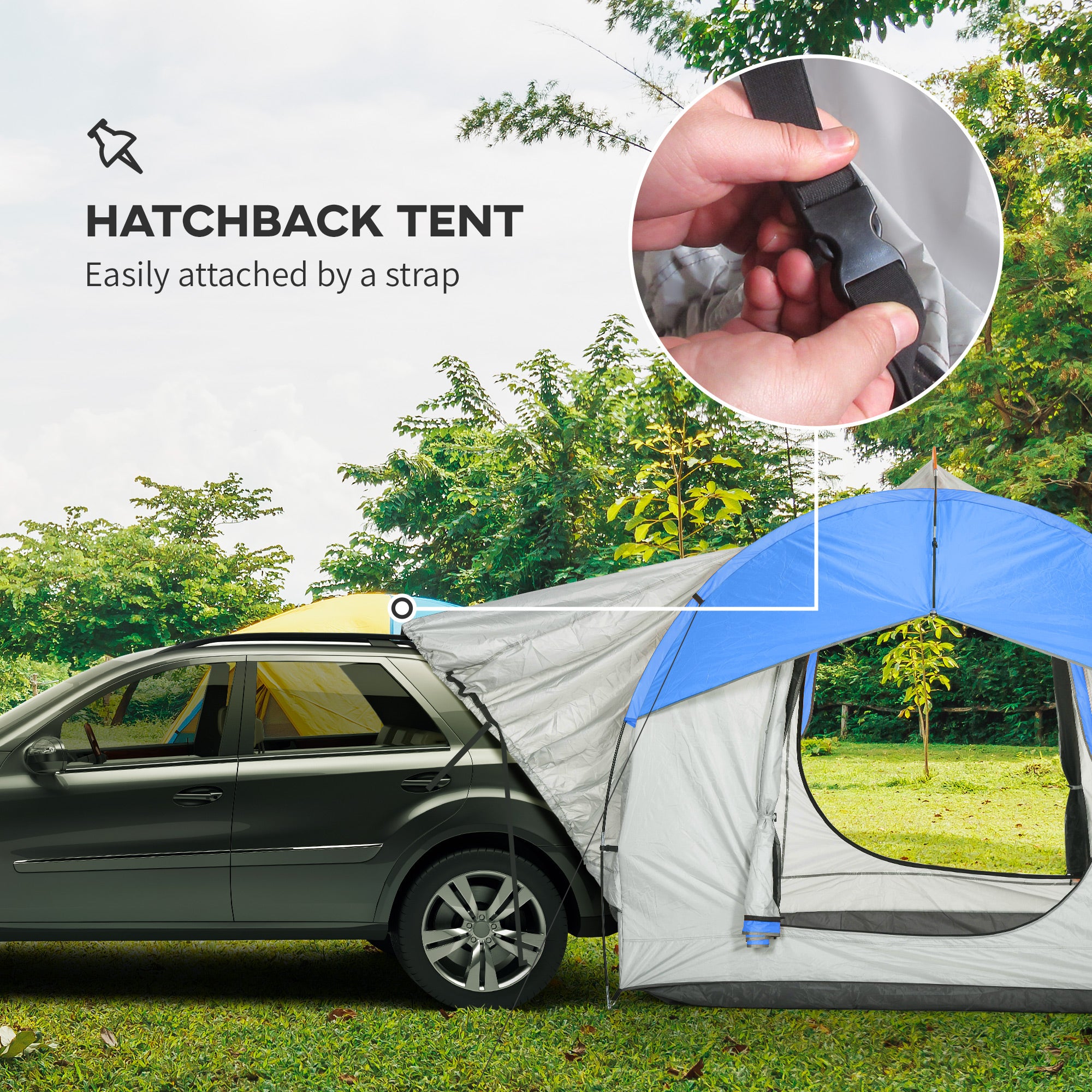 2000mm Waterproof SUV Tent, Car Tent with 3 Doors and Mesh Window, for 5-6 Person Camping Travel, Gray and Blue