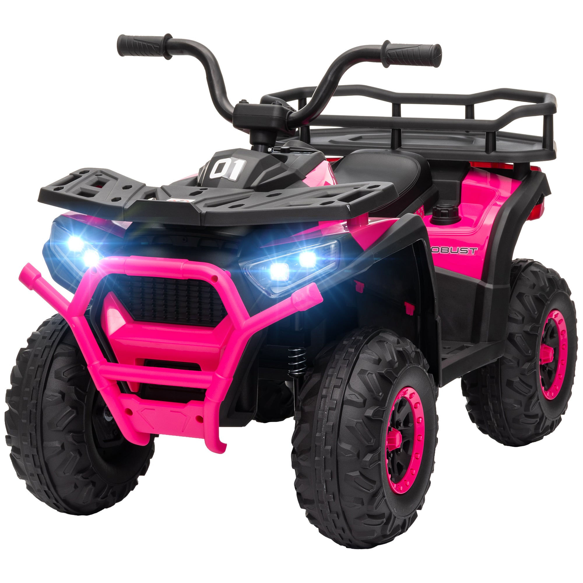 12V Kids ATV, 4 Wheeler Quad with 4 Spring Suspension Wheels, LED Lights, Music USB, Pink