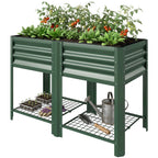 Raised Garden Bed Galvanized Steel, Elevated Planter Box with Storage Shelf, Bed Liner, 31.5" High, Green