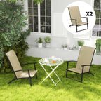 Set of 2 Outdoor Dining Chairs with High Back, Armrests, Folding Patio Chairs for Patio, Lawn, Camping, Beige