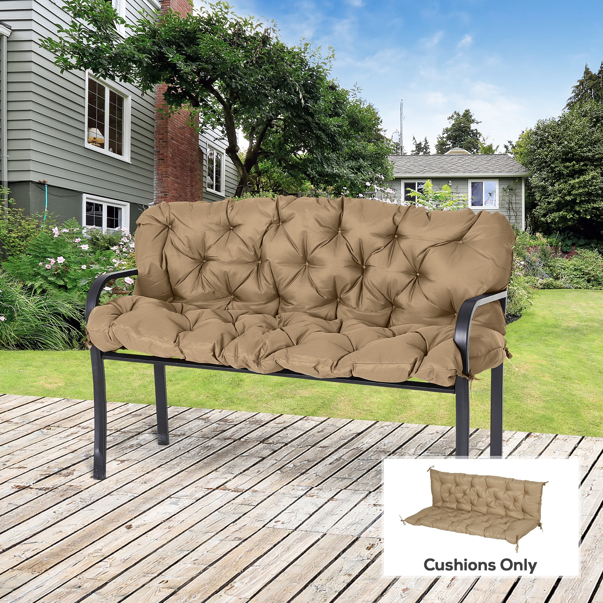 59" x 38" Tufted Bench Cushion for Outdoor Furniture, 3-Seater Replacement for Swing Chair, Patio Sofa/Couch, Khaki