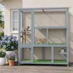 Catio Outdoor Cat Enclosure, 77" H Wooden Cat House with Weatherproof Roof, Platforms and Scratching Post
