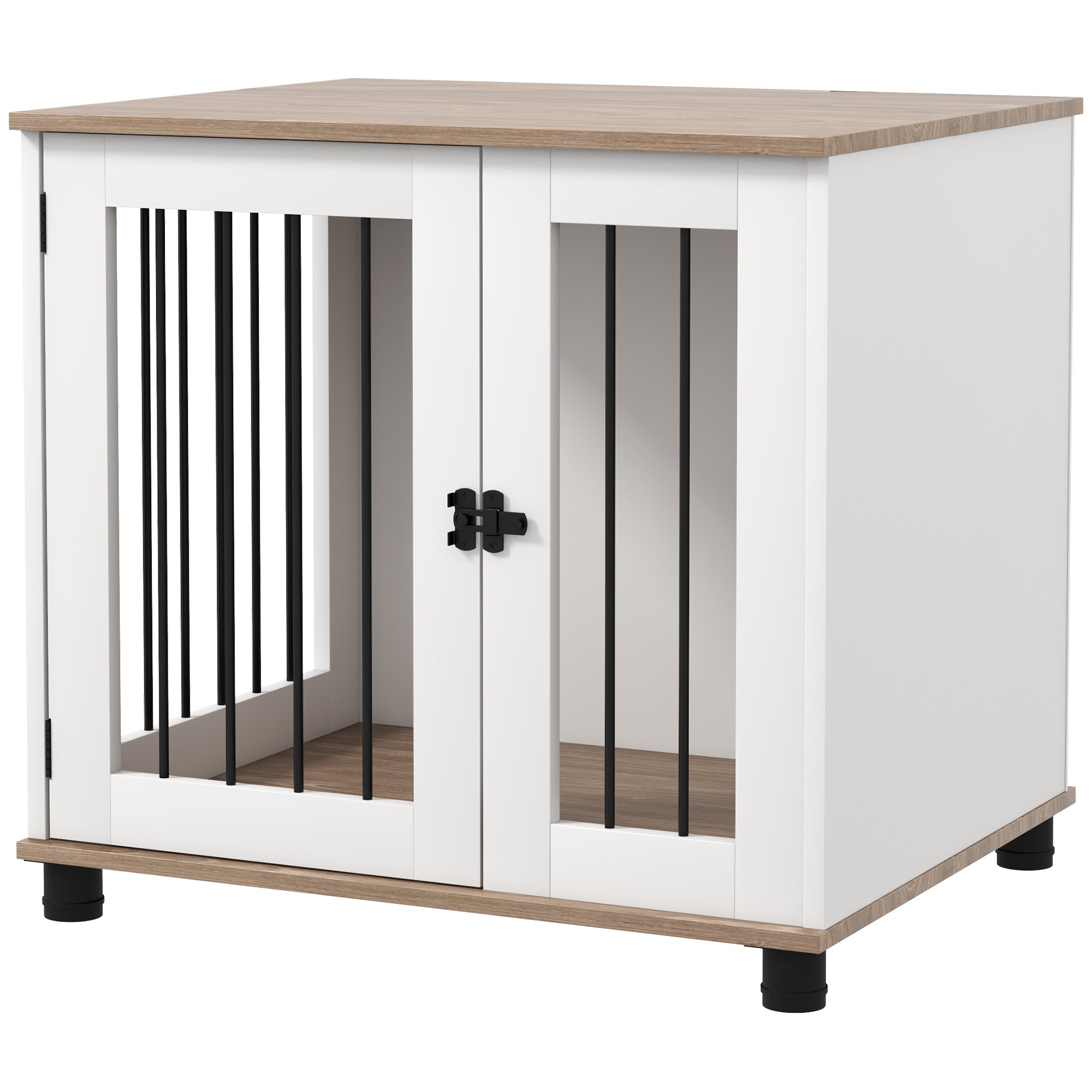 Dog Kennel Furniture Side End Table Indoor with Lockable Door, for Small and Medium Dogs, Walnut Brown