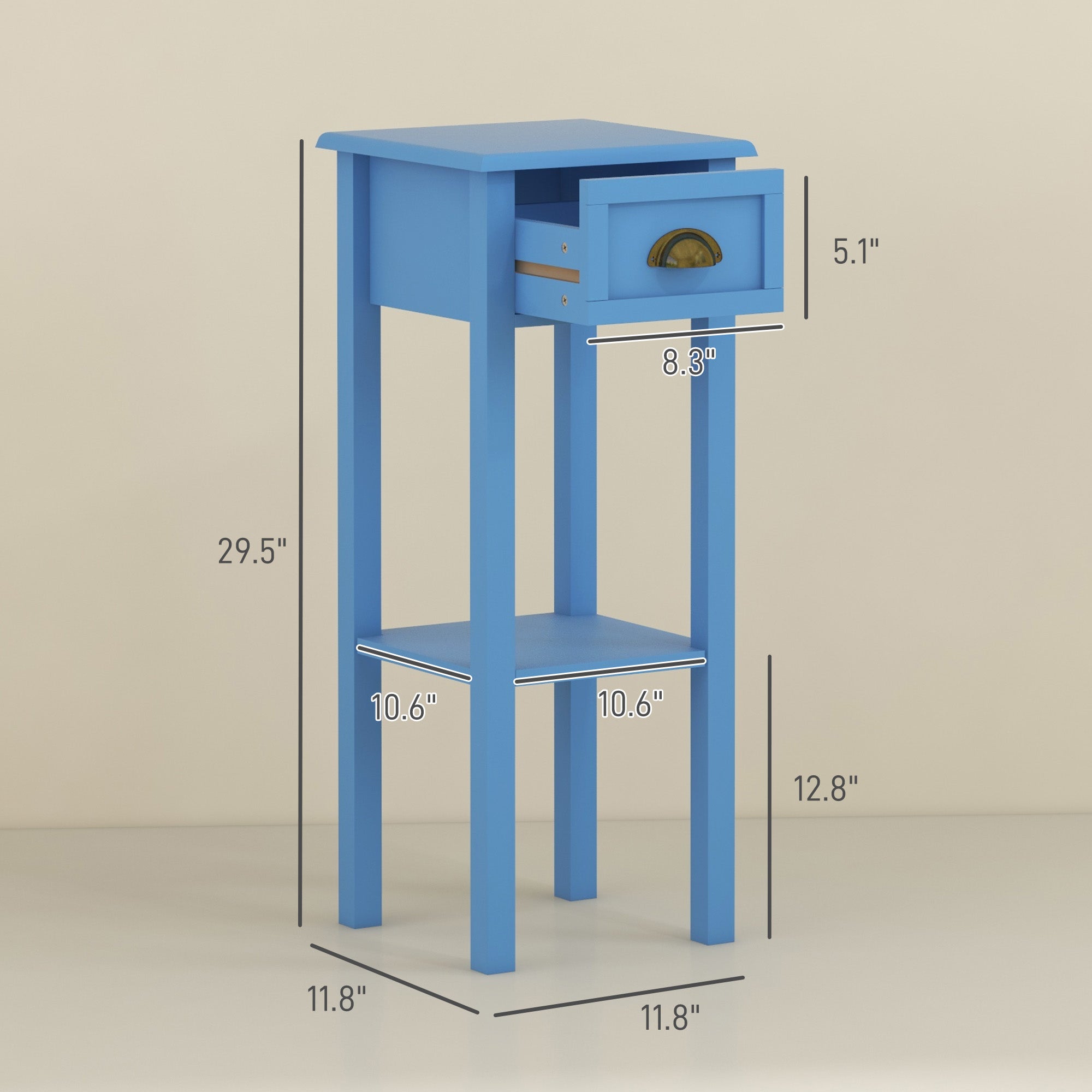 2-Tier Side Table with Drawer and Shelf, End Table for Living Room and Hallway, Light Blue