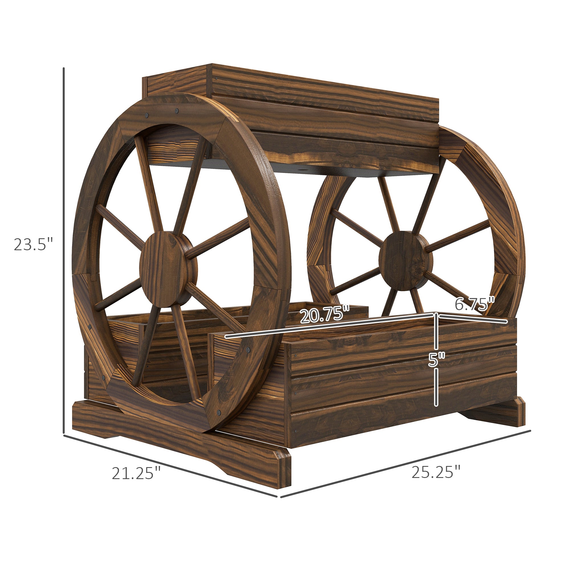 Wooden Wagon Planter Box, 3-Tier Raised Garden Bed, for Vegetables Flowers Herbs, 25" x 21" x 24"