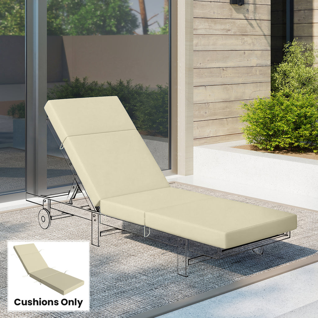 Chaise Lounge Cushion, 4" Thick Outdoor Lounge Chair Cushions with Ties for Patio, 26" x 80", Cream White