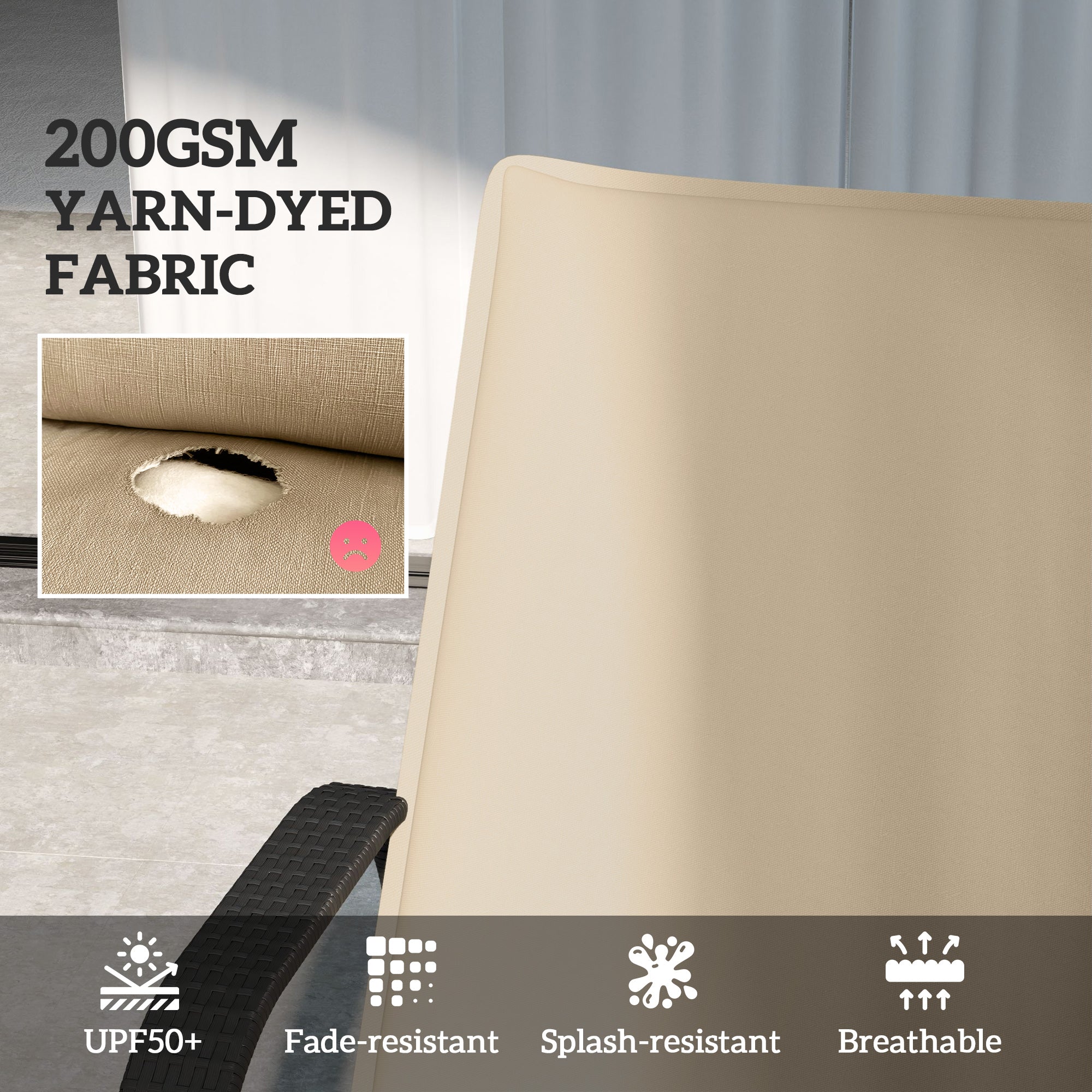 Foldable Chaise Lounge Cushion Set of 2, Outdoor Lounge Chair Cushion Set, UPF50+ 200gsm Fabric, 76" x 23", Beige