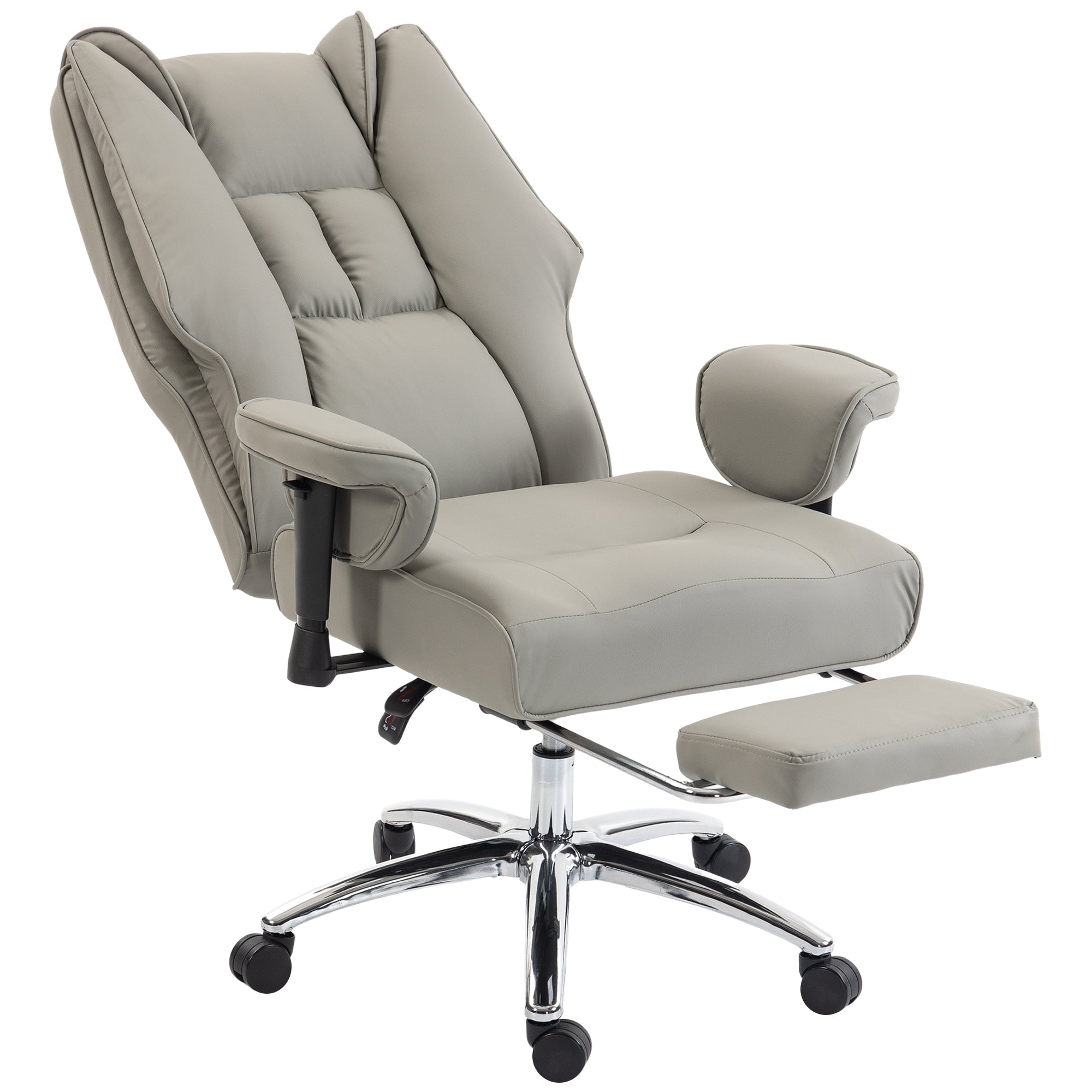 Ergonomic Office Chair, High Back Reclining Desk Chair with Adjustable Armrests, Pet Friendly Faux Leather, Light Gray