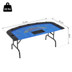 Poker Table Foldable, 72" Blackjack Table for 7 Players with Chip & Cup Holder, Blue Felt