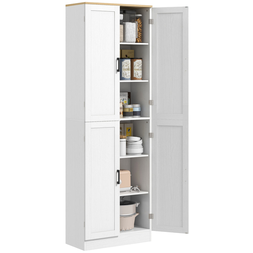 Freestanding Kitchen Pantry, 4-Door Kitchen Pantry Cabinet with Adjustable Shelves and Doors, Distressed White