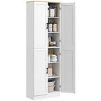 Freestanding Kitchen Pantry, 4-Door Kitchen Pantry Cabinet with Adjustable Shelves and Doors, Distressed White