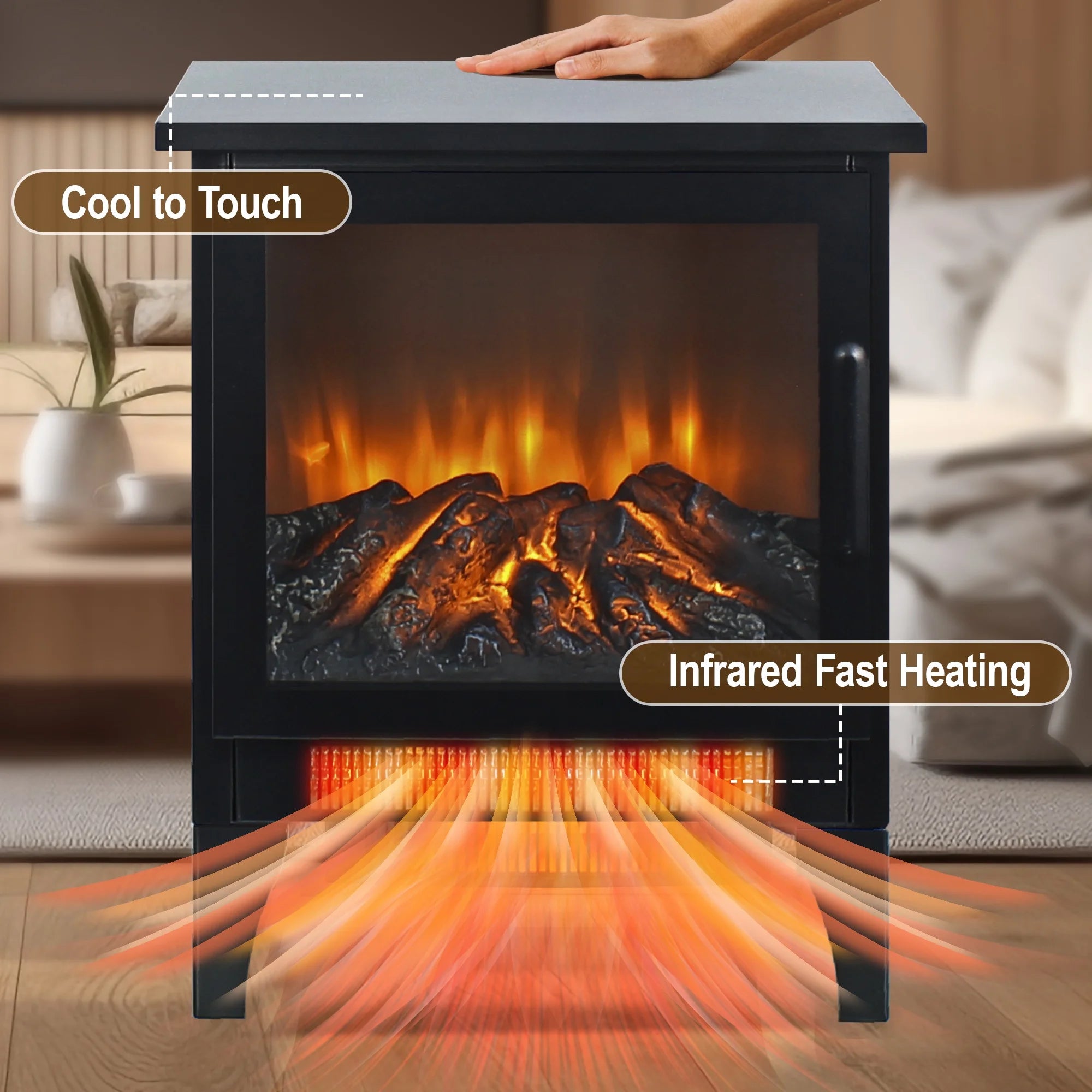 15" Freestanding Electric Fireplace Stove Heater with 3D Flame Effect, and Two-Speed Temperature Control, CSA/UL Certified, Antique Black