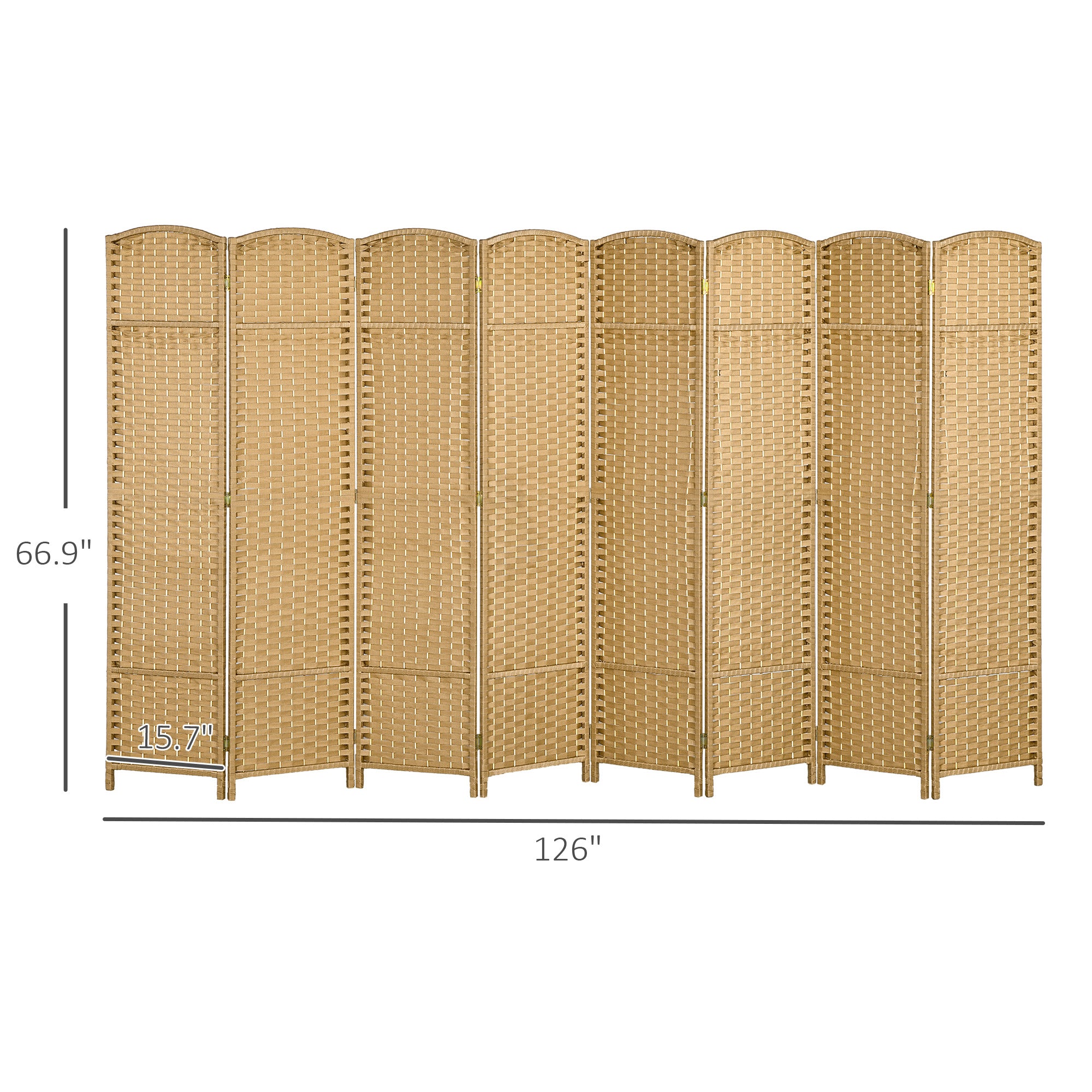 Folding Room Divider Screen 8 Panel 5.6 ' Tall Privacy Screen Freestanding Room Partition for Home Office, Nature Wood