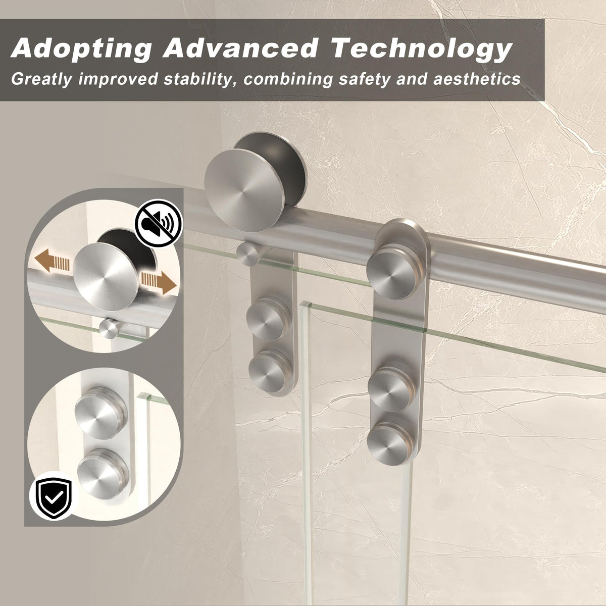 Sliding Shower Door with Waterproof Seals and Tempered Glass, Bathroom Door with Towel Bar Handle, 48" L x 0.5" W x 76" H, Brushed Nickel