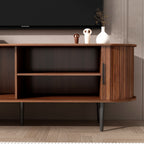 55" Modern TV Stand with Storage Compartment and Sliding Door, Gaming Entertainment Center with Cabinet, 55" L x 16" W x 21.5" H, Walnut