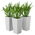 22.8 Inch Set of 3 Outdoor Planters with Stone Finish and Wheels, Stackable Tapered Planters with Drainage Hole, White