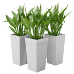 22.8 Inch Set of 3 Outdoor Planters with Stone Finish and Wheels, Stackable Tapered Planters with Drainage Hole, White