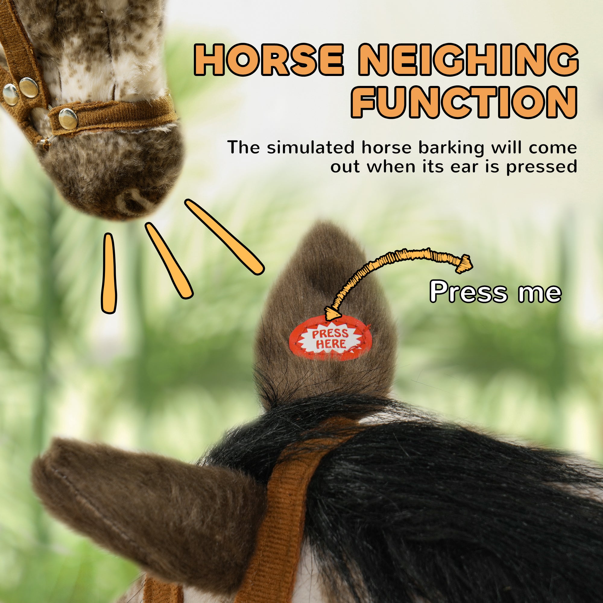 Kids Ride on Horse with Neighing Sound, Saddle for Ages 3-8