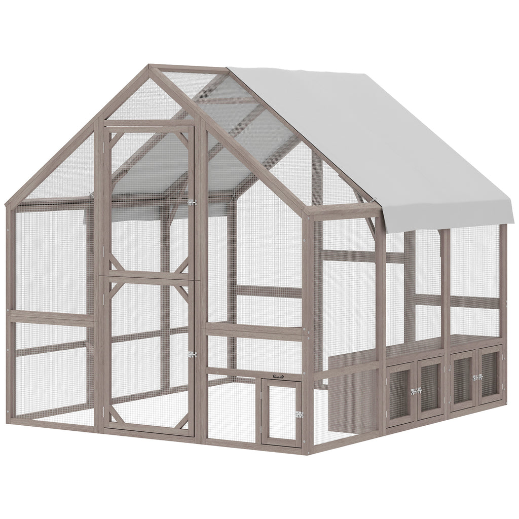 Large Wooden Chicken Coop for 8-10 Hens, Walk-in Chicken Run with Waterproof Cover, Nesting Boxes and Perches