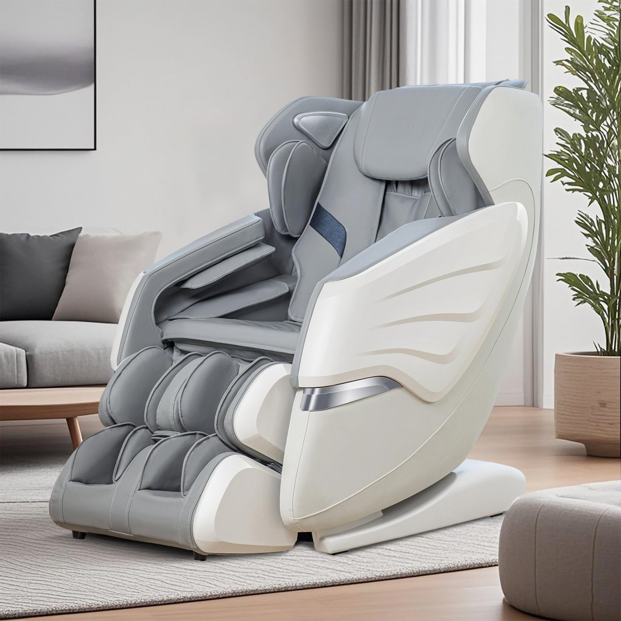 Zero Gravity Massage Chair with Back Heating, 3D Massage Rollers, AI Voice, App Control Dual SL Track Full Body Recliner, Gray