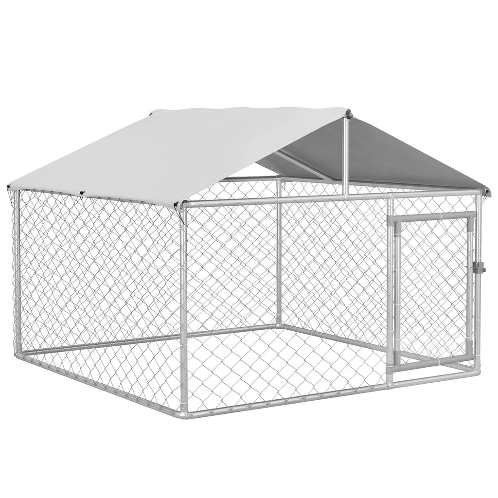 6.6' x 6.6' x 4.9' Dog Kennel Outdoor for Small Medium Dogs with Waterproof Roof, Silver