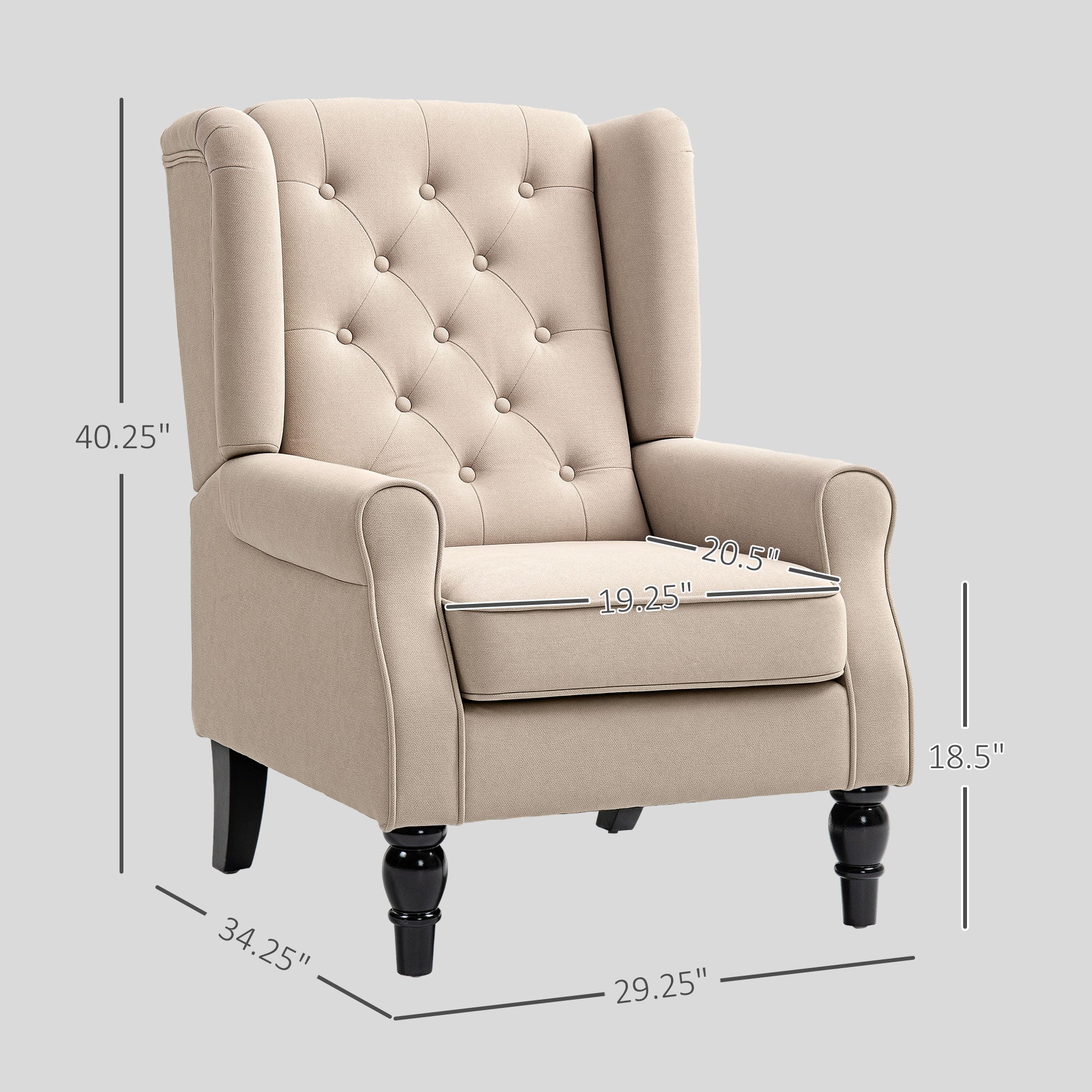 Wingback Accent Chair for Living Room, Button-Tufted Lounge Chair with Round Armrests and Wood Legs, Beige