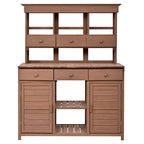 Tall Garden Potting Bench with Hutch & 6 Drawer, Wood Storage Workstation with 3 Shelf & 2 Cabinet, 50'' L x 20.5'' W x 65.5'' H, Brown