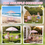 Kids Picnic Table and Chair Set, Outdoor Table with Foldable Chairs, Removable Umbrella, Pink